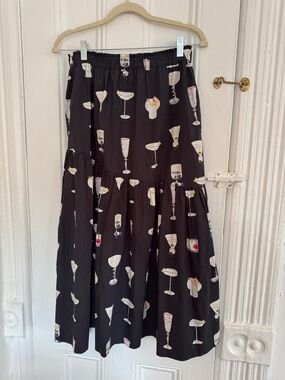 Lisa Says Gah Black Cocktail Print Tiered Maxi Skirt